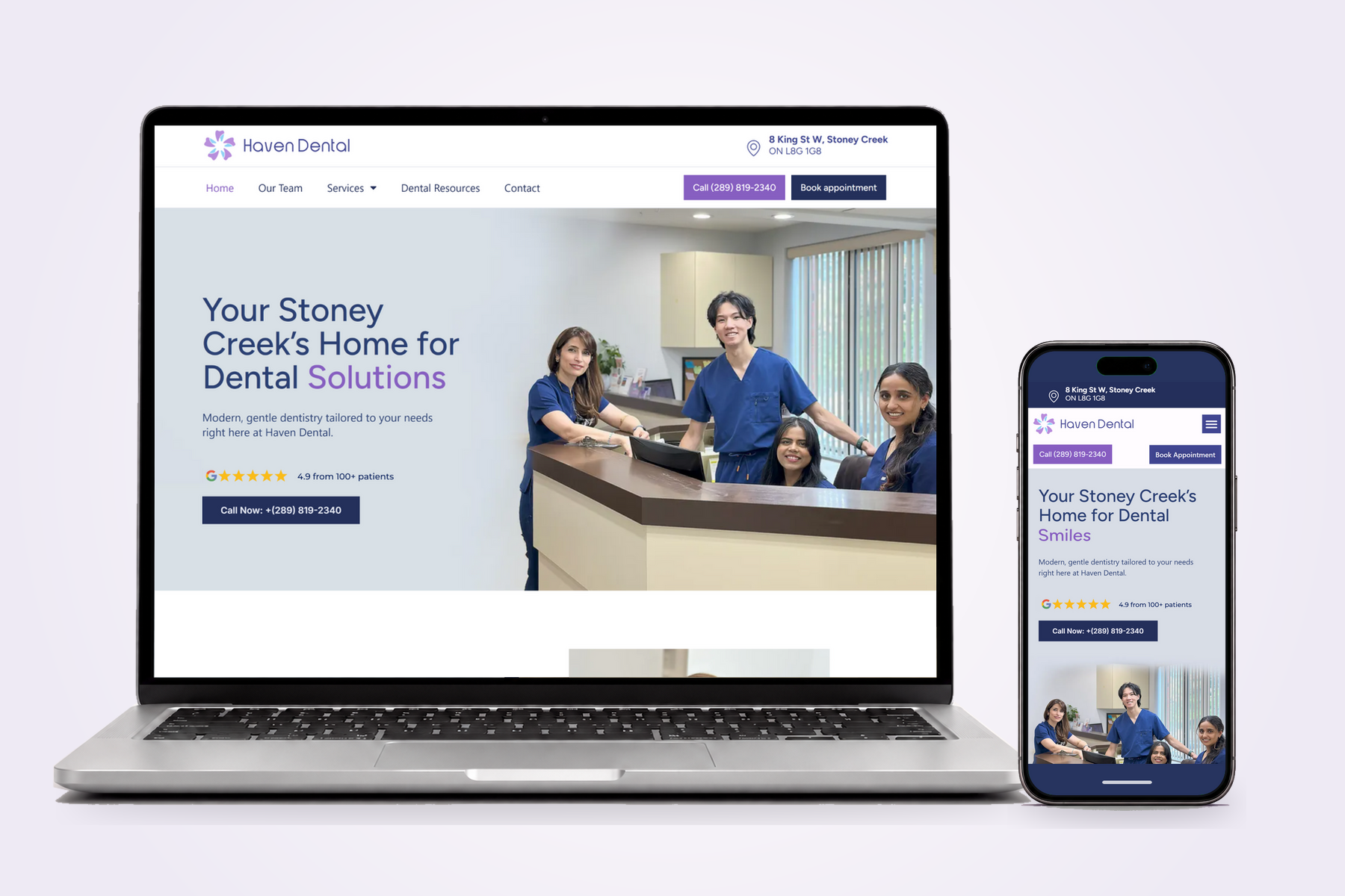 Haven Dental website shown on laptop and phone